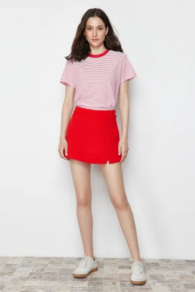 Trendyol Red Slit Denim Shorts Skirt