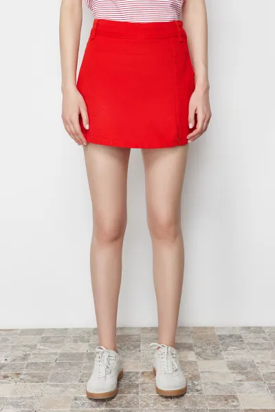 Trendyol Red Slit Denim Shorts Skirt