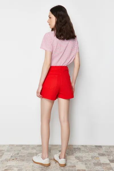 Trendyol Red Slit Denim Shorts Skirt