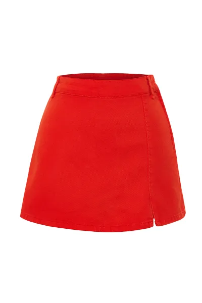 Trendyol Red Slit Denim Shorts Skirt