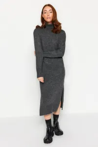 Trendyol Anthracite Midi Knit Wide Pattern Soft Texture Dress