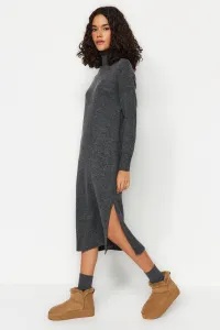 Trendyol Anthracite Midi Knit Wide Pattern Soft Texture Dress