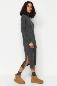 Trendyol Anthracite Midi Knit Wide Pattern Soft Texture Dress