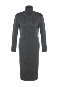 Trendyol Anthracite Midi Knit Wide Pattern Soft Texture Dress