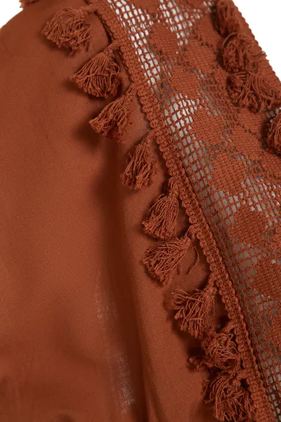Trendyol Brown Mini Woven Embroidery Detailed 100% Cotton Beach Dress