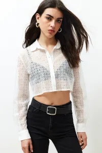 Trendyol Ecru Lace Crop Regular Regular Fit Woven Shirt