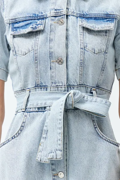Trendyol Blue Belt Maxi Denim Dress