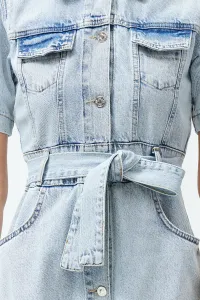 Trendyol Blue Belt Maxi Denim Dress