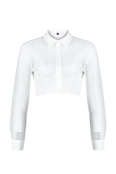 Trendyol Ecru Lace Crop Regular Regular Fit Woven Shirt