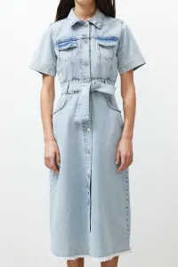 Trendyol Blue Belt Maxi Denim Dress