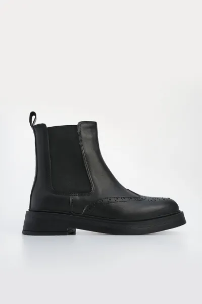 Marjin Women's Genuine Leather Elastic Side Band Daily Boots Yestin Black