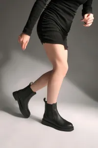 Marjin Women's Genuine Leather Elastic Side Band Daily Boots Yestin Black