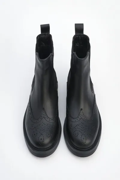 Marjin Women's Genuine Leather Elastic Side Band Daily Boots Yestin Black