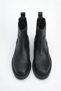 Marjin Women's Genuine Leather Elastic Side Band Daily Boots Yestin Black
