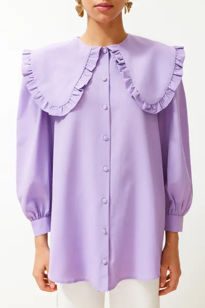 Trendyol Lilac Baby Collar Cotton Woven Shirt