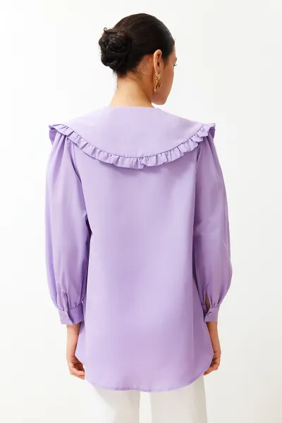 Trendyol Lilac Baby Collar Cotton Woven Shirt
