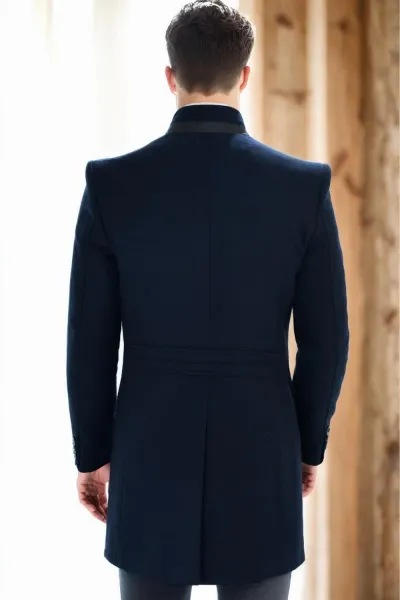 PLT8367 DEWBERRY MEN'S COAT-PLAIN NAVY BLUE