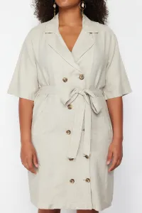Trendyol Curve Beige Double Breasted Woven Jacket Linen Blend Dress