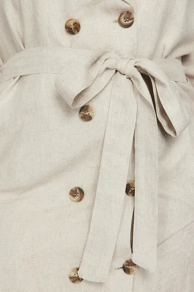 Trendyol Curve Beige Double Breasted Woven Jacket Linen Blend Dress
