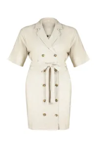 Trendyol Curve Beige Double Breasted Woven Jacket Linen Blend Dress