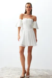 Trendyol Bridal White A-Cut Corset Detailed Woven Short Wedding/Wedding Elegant Evening Dress