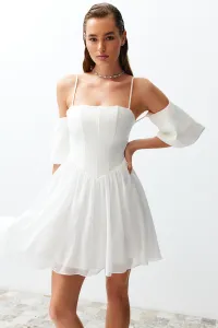 Trendyol Bridal White A-Cut Corset Detailed Woven Short Wedding/Wedding Elegant Evening Dress
