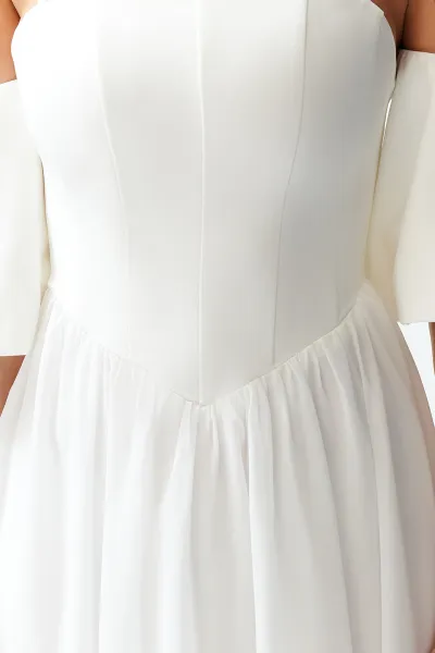 Trendyol Bridal White A-Cut Corset Detailed Woven Short Wedding/Wedding Elegant Evening Dress