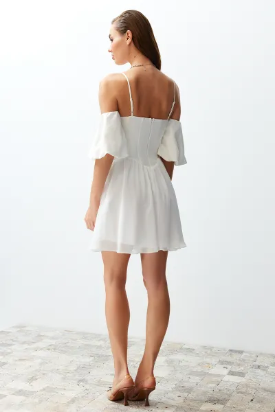 Trendyol Bridal White A-Cut Corset Detailed Woven Short Wedding/Wedding Elegant Evening Dress