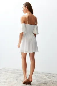 Trendyol Bridal White A-Cut Corset Detailed Woven Short Wedding/Wedding Elegant Evening Dress