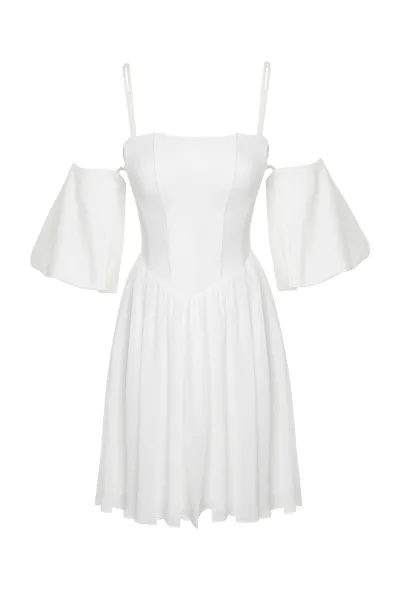 Trendyol Bridal White A-Cut Corset Detailed Woven Short Wedding/Wedding Elegant Evening Dress