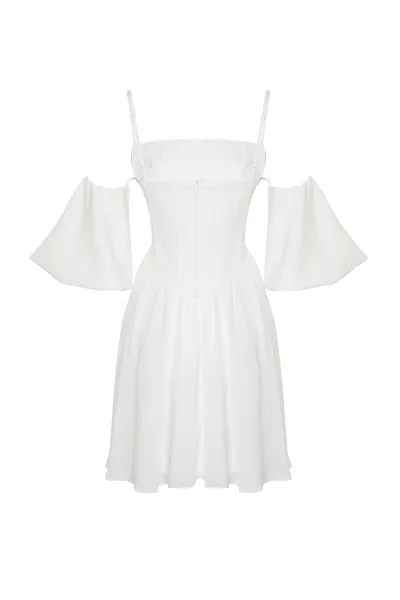 Trendyol Bridal White A-Cut Corset Detailed Woven Short Wedding/Wedding Elegant Evening Dress