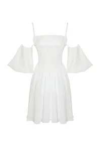 Trendyol Bridal White A-Cut Corset Detailed Woven Short Wedding/Wedding Elegant Evening Dress