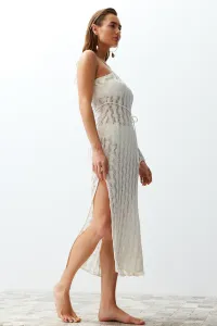 Trendyol Beige Belted Bodycon Knitwear Look One Shoulder Beach Dress