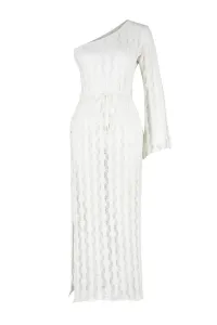 Trendyol Beige Belted Bodycon Knitwear Look One Shoulder Beach Dress