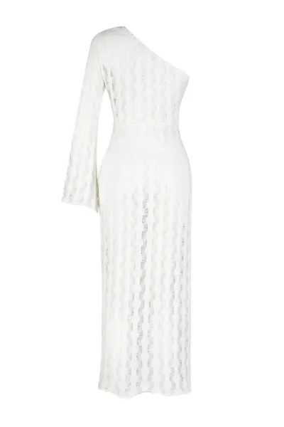 Trendyol Beige Belted Bodycon Knitwear Look One Shoulder Beach Dress