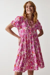 Happiness İstanbul Women's Pink Floral Summer Viscose Flared Dress