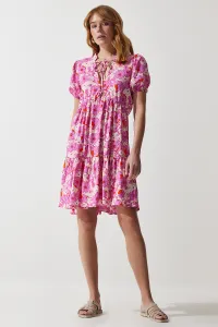 Happiness İstanbul Women's Pink Floral Summer Viscose Flared Dress