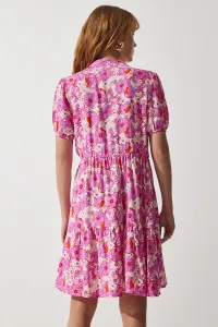 Happiness İstanbul Women's Pink Floral Summer Viscose Flared Dress