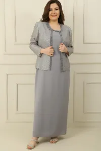 Saygı Dlhé krepové šaty s kameňmi a podšitým golierom, flitrované sako plus veľkosť 2-dielny oblek
