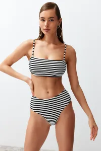 Trendyol Black-White Textured High Waist High Leg Hipster Bikini Bottom