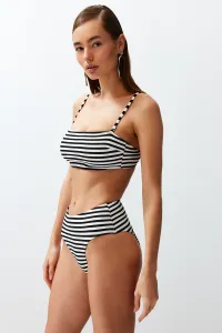 Trendyol Black-White Textured High Waist High Leg Hipster Bikini Bottom
