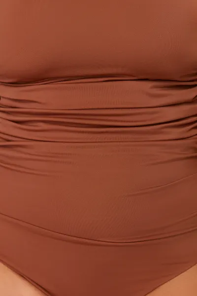 Trendyol Curve Brown One Shoulder Swimsuit