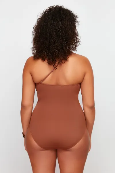Trendyol Curve Brown One Shoulder Swimsuit