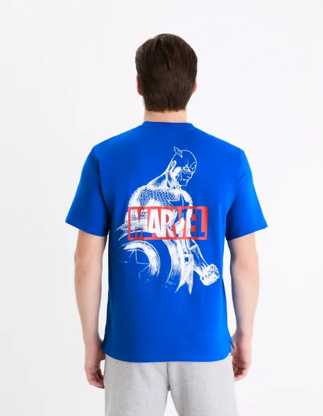 Modré pánske tričko s potlačou Celio Marvel Captain America