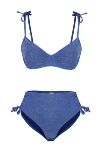 Trendyol Navy Blue Balconette Tie-Up Silvery High Waist Hipster Bikini Set