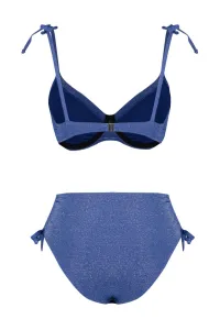 Trendyol Navy Blue Balconette Tie-Up Silvery High Waist Hipster Bikini Set