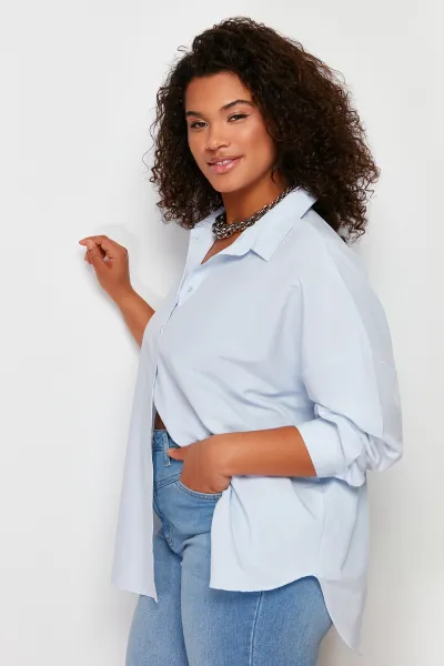 Trendyol Curve Blue Oversize Woven Shirt