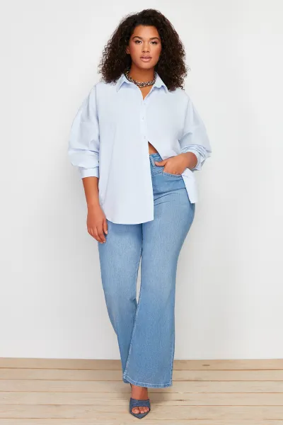 Trendyol Curve Blue Oversize Woven Shirt