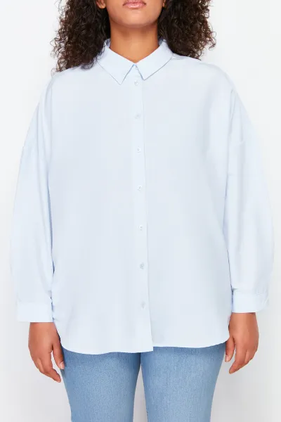 Trendyol Curve Blue Oversize Woven Shirt