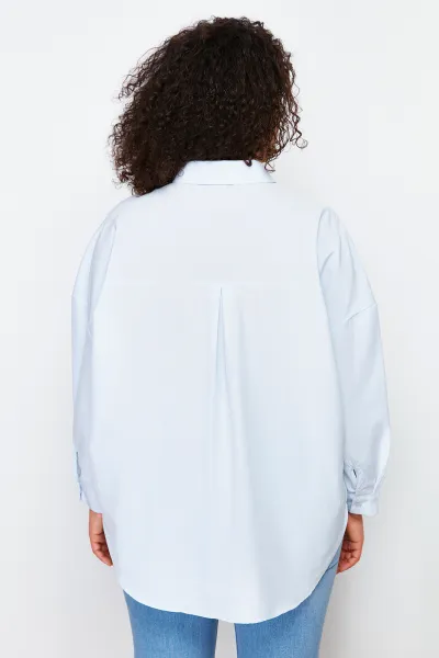 Trendyol Curve Blue Oversize Woven Shirt